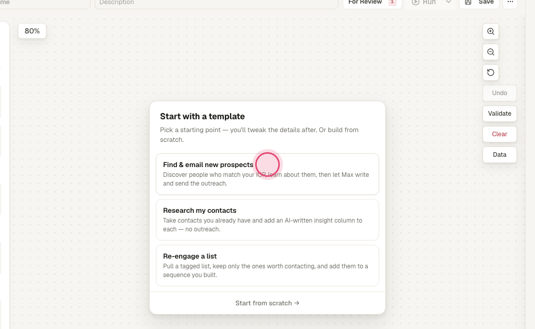 Step 2: Pick a template to start from, e.g. "Find & email new prospects".