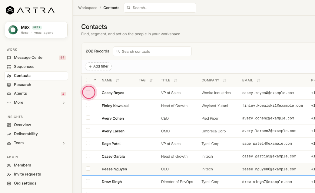 Step 2: Tick the box next to each person you want to enroll (or use the header box to select the page).