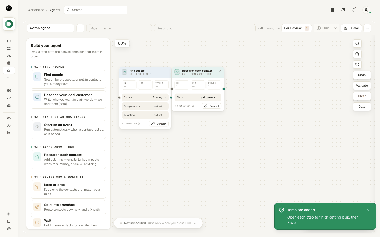Step 3: The steps appear as cards. Lines between them show the order contacts flow through.