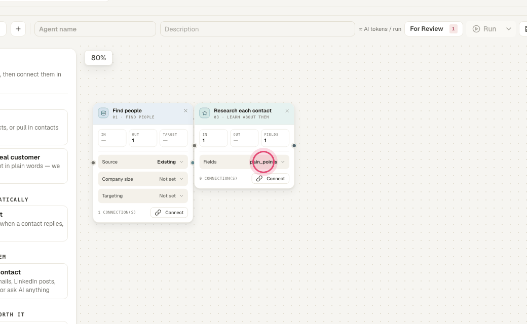 Step 4: Click a setting on a card (here, the research fields) to change it.