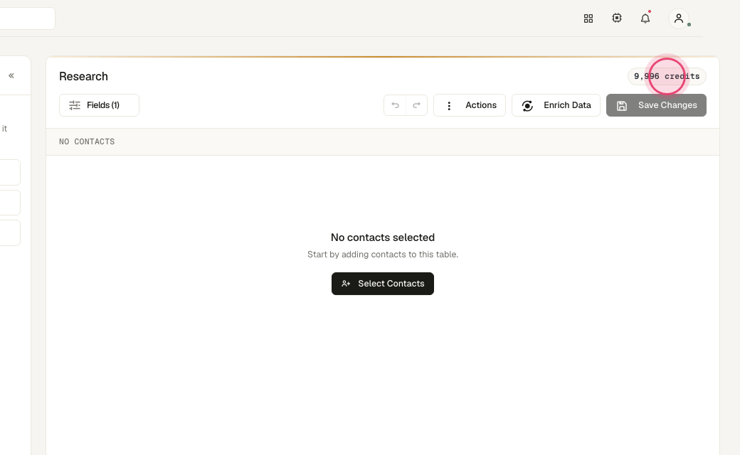 Step 3: Research shows your balance in the corner and the cost of each recipe before it runs.