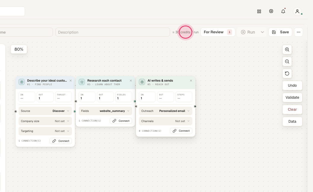 Step 5: Lower the target count or drop research columns to cut the estimate.