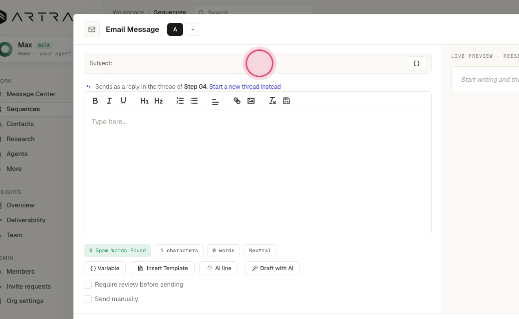 Step 4: Write the subject and the parts of the email that never change.