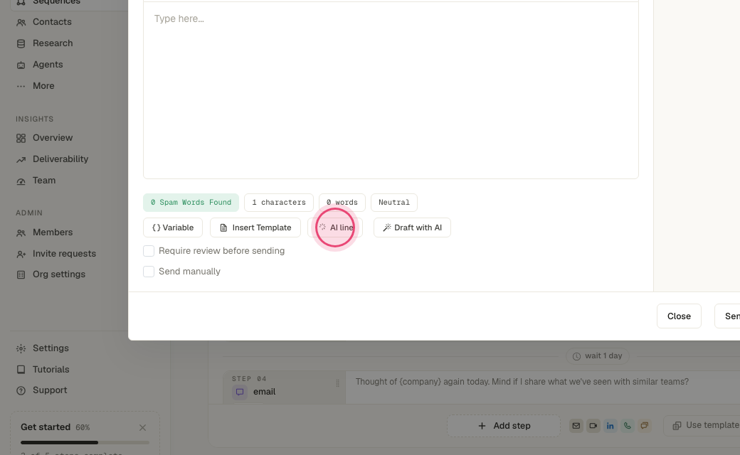 Step 5: Click "AI line" where the personalized sentence goes.