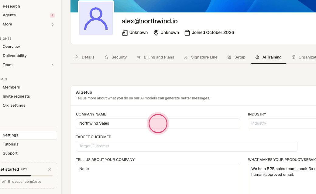 Step 3: Fill in your company, industry and target customer.