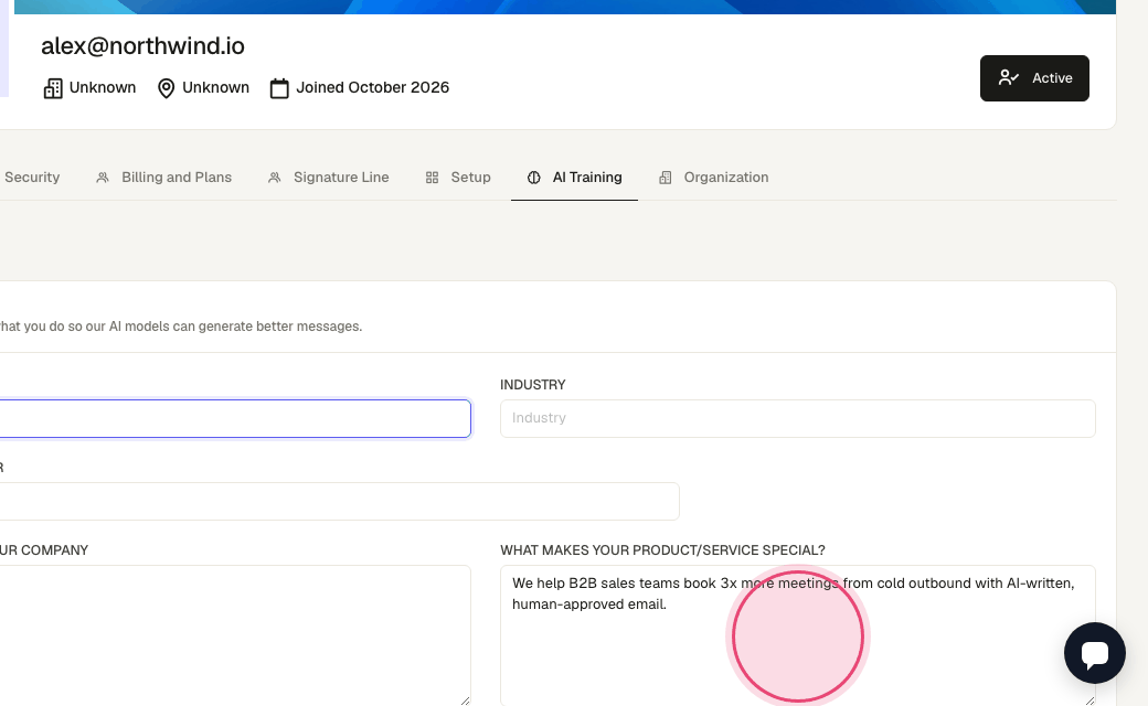 Step 4: Describe what you sell in a sentence or two. This is the single biggest lever on email quality.