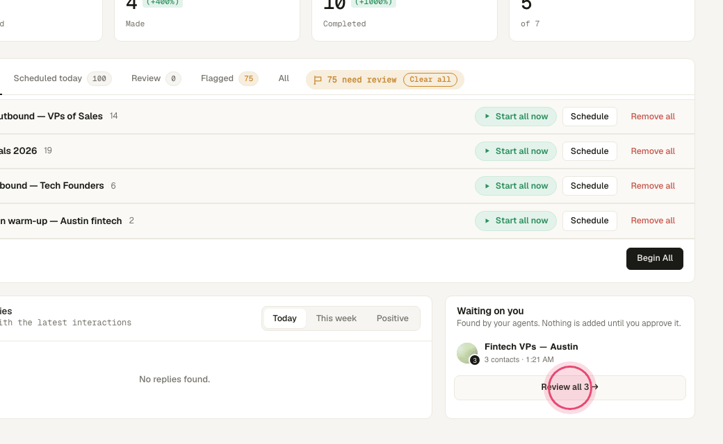 Step 2: The list waits under "Review" in Message Center.