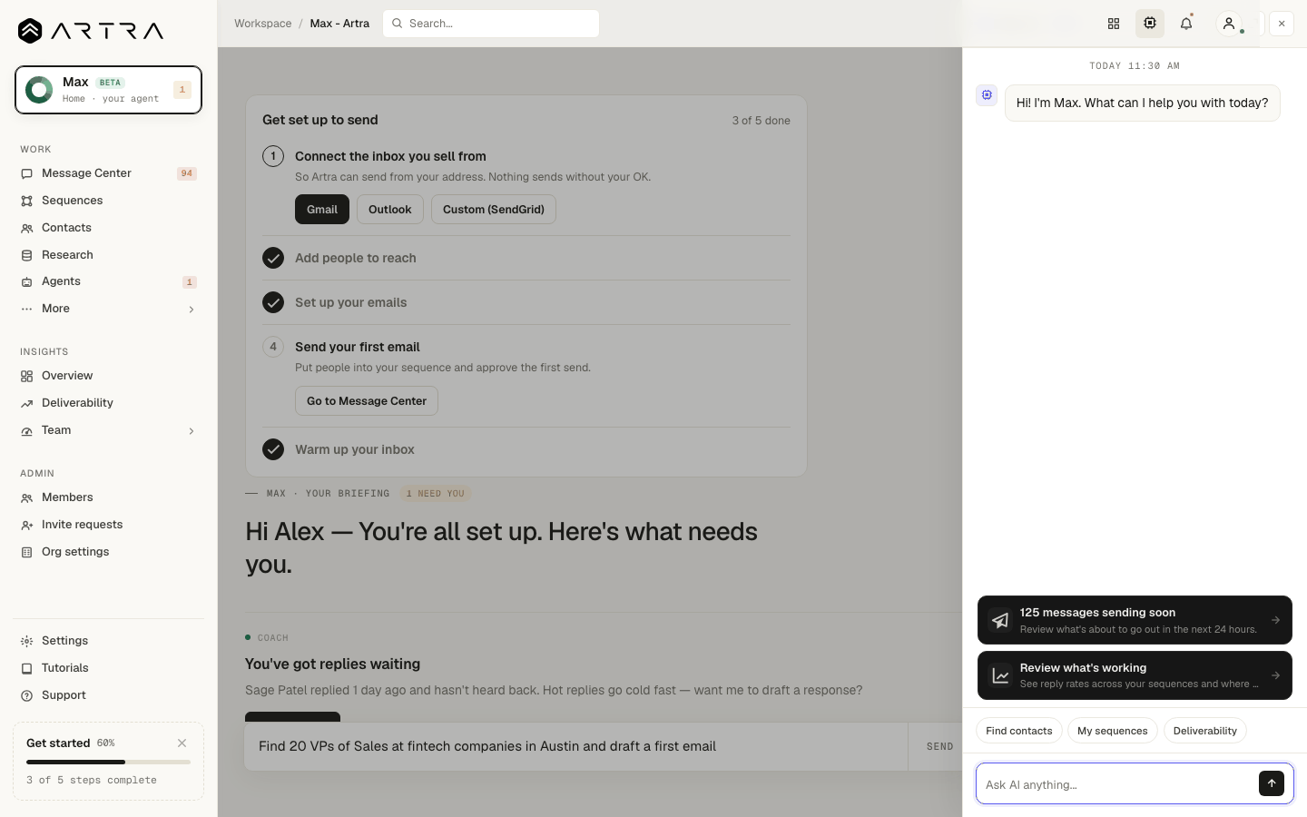Step 6: Max opens beside the page you are on, so you can ask about what you are looking at.