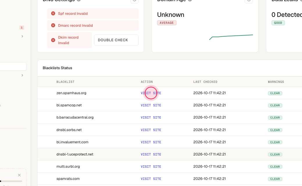 Step 4: If you are listed, pause sending, click "Visit site" and request delisting; most clear in a day or two.