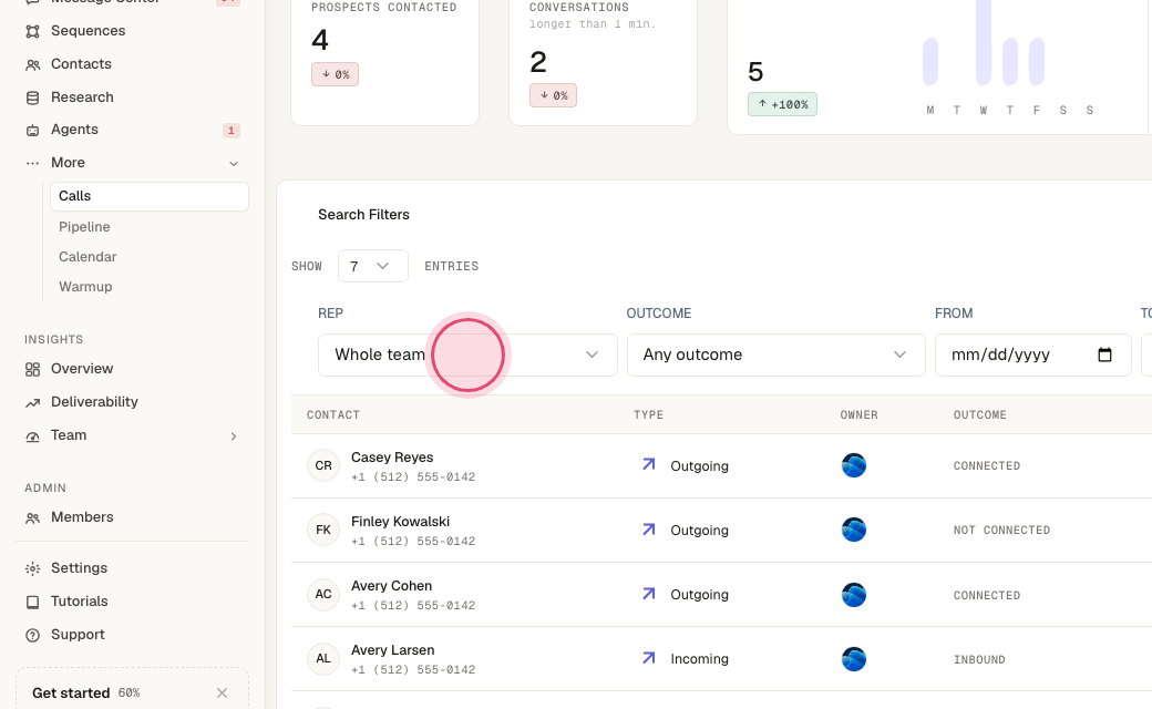 Step 3: Managers can filter by rep.