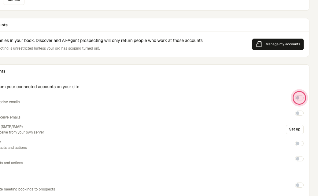 Step 3: You can also connect from Settings → Connected accounts: flip the switch next to the provider you use.