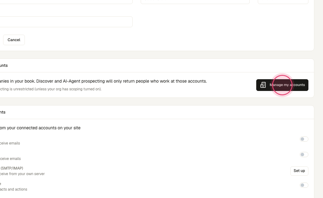 Step 4: Click "Manage my accounts" to add more mailboxes for rotation (plan limits apply).