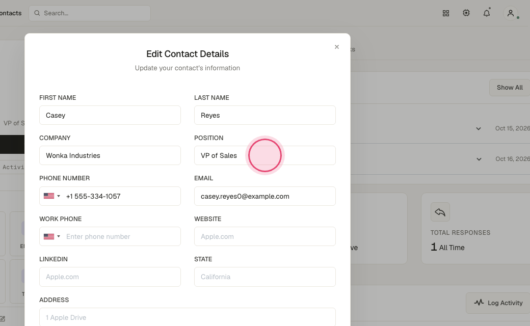 Step 3: Change any field: name, company, title.