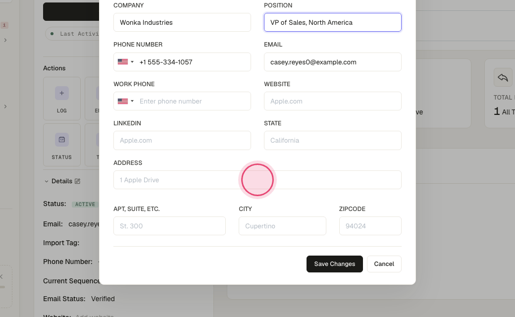 Step 5: Address fields feed direct-mail steps and time-zone aware sending.
