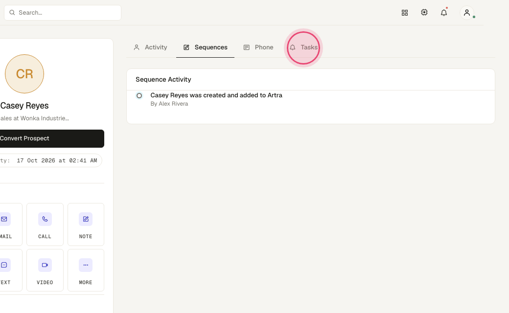 Step 5: Click "Tasks" for reminders tied to this person.