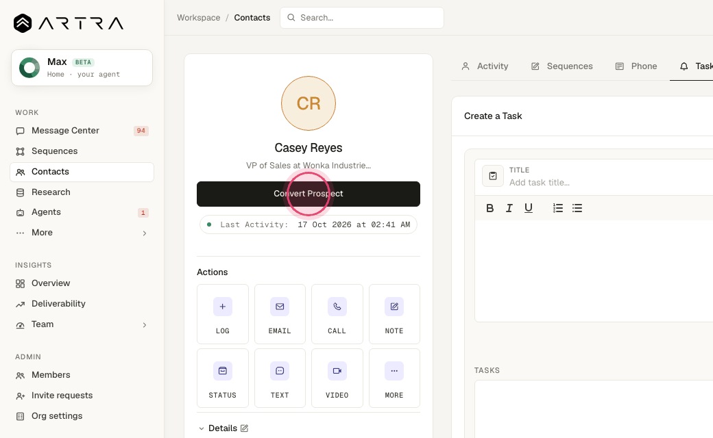 Step 6: Click "Convert Prospect" when they reply positively to move them into your pipeline.