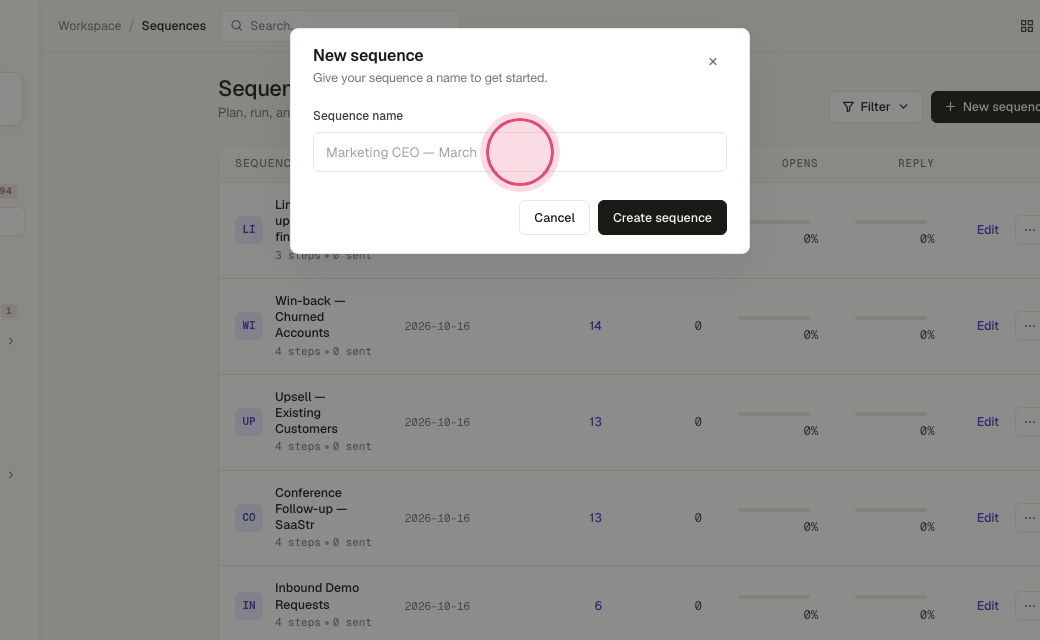 Step 3: Type a name, e.g. "Q4 outbound — VPs of Sales".