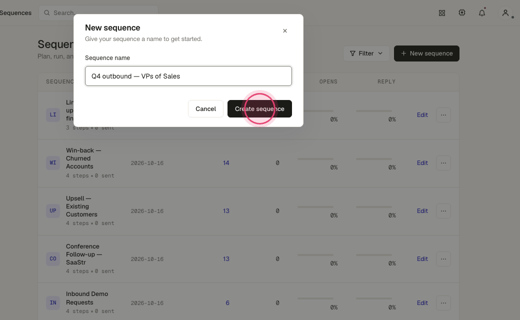 Step 4: Click "Create sequence".