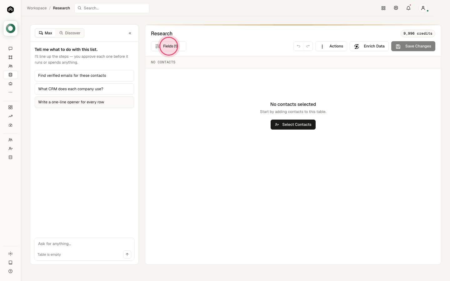 Step 2: On Research, click "Fields".