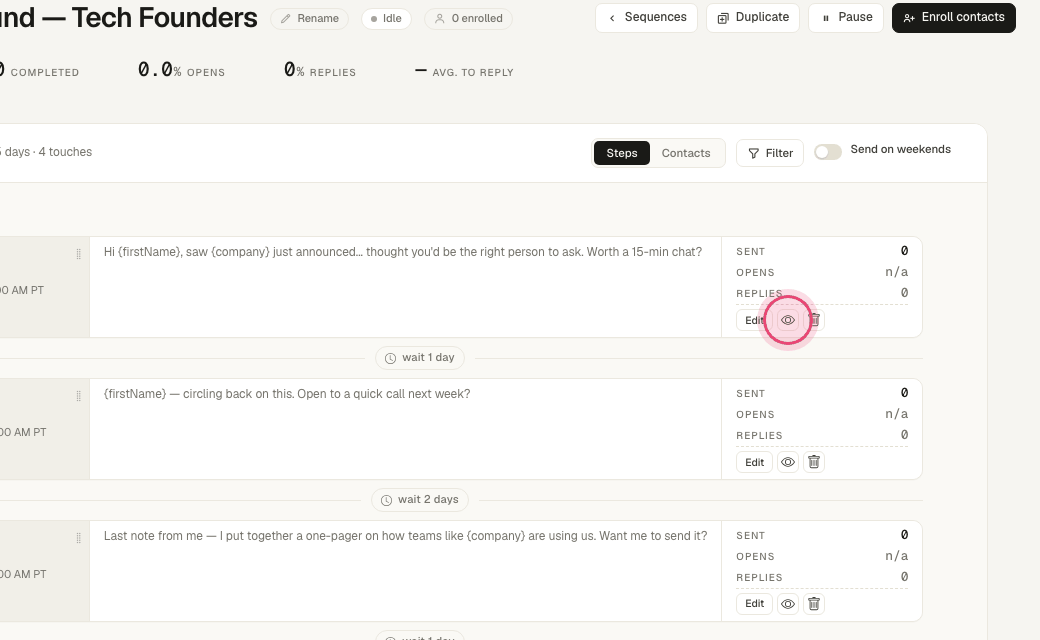 Step 4: Click the eye icon to preview the step as a specific recipient would see it.