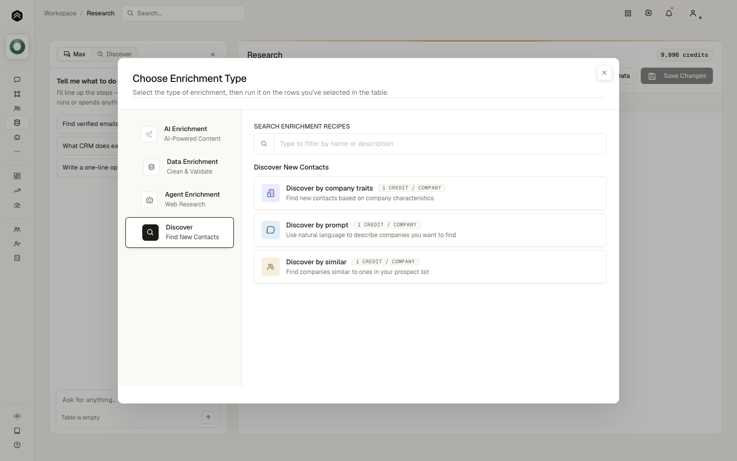 Step 8: Find new contacts that match a description instead of enriching existing rows.