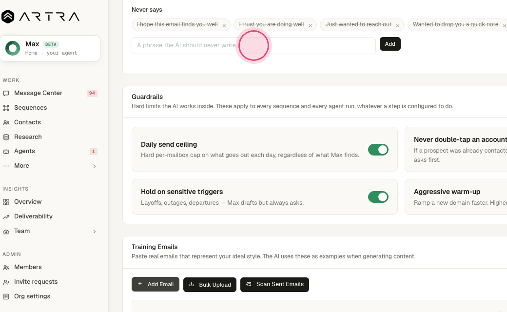 Step 4: Add phrases the AI must never write under "Voice profile".