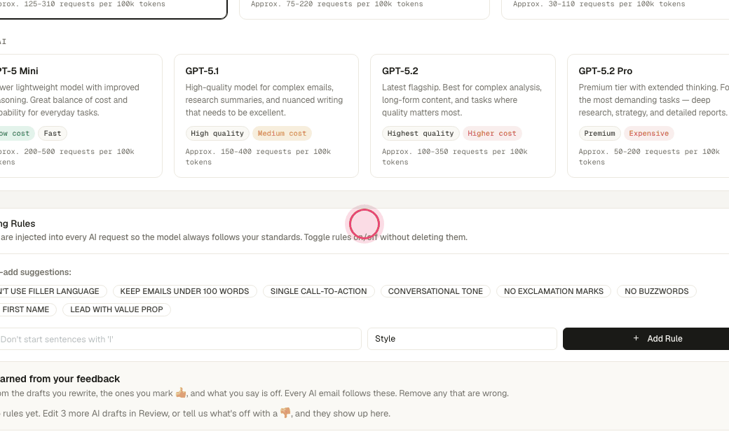 Step 3: "Writing Rules" are injected into every request.