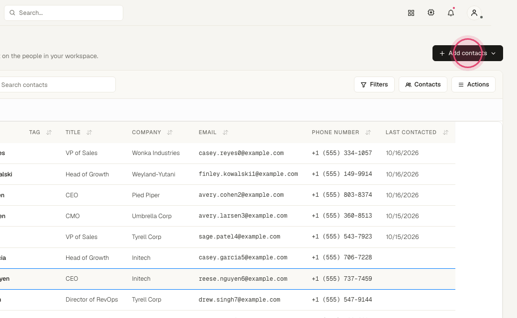 Step 2: In Contacts, click "Add contacts".