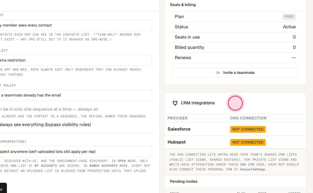 Step 5: Admins can connect once for the whole org under Org settings → CRM Integrations.