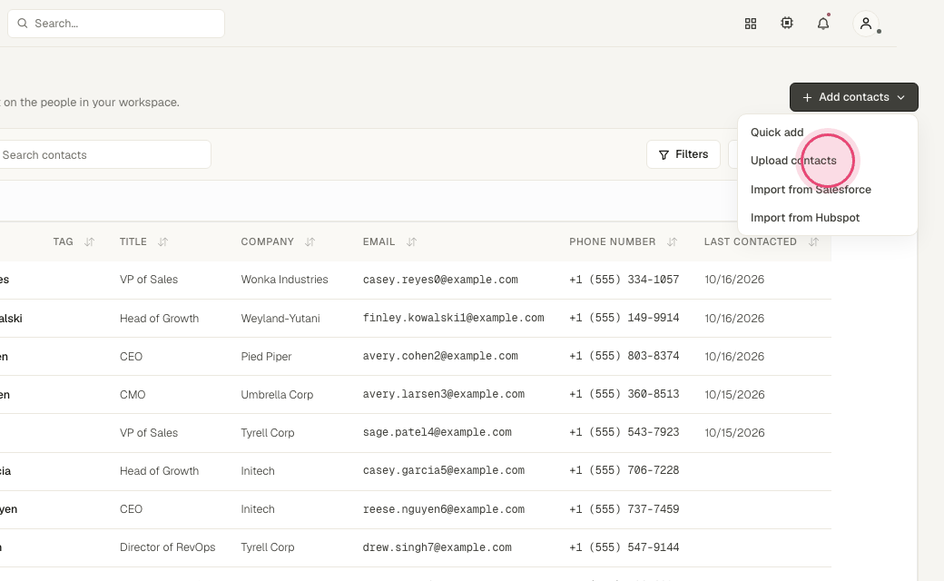 Step 3: Click "Upload contacts".