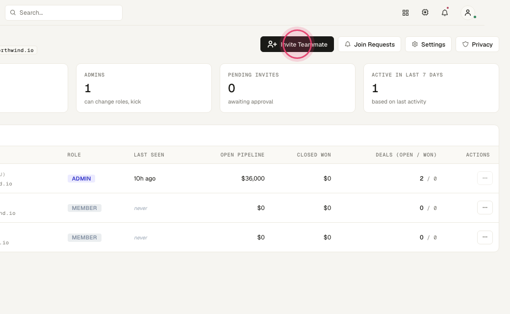 Step 2: Click "Invite Teammate".