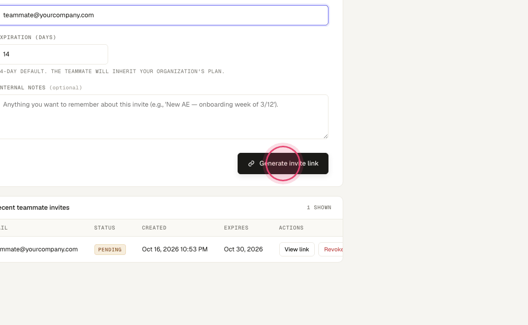 Step 5: Click "Generate invite link" and send them the link.