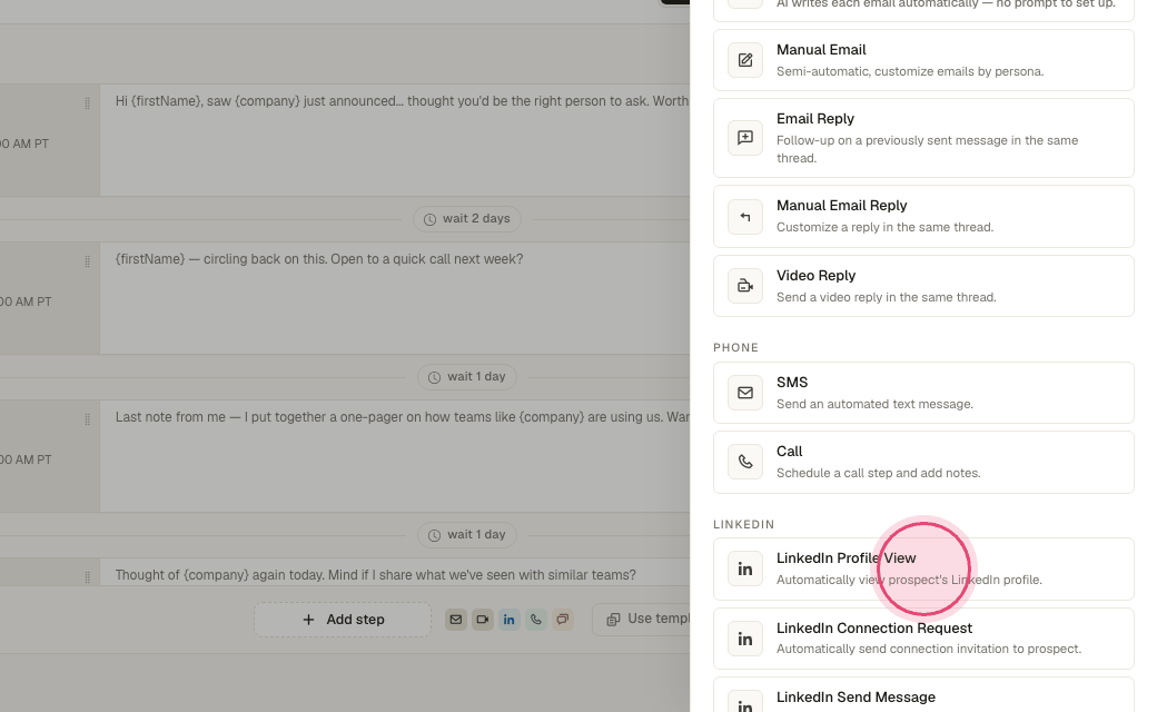 Step 3: "LinkedIn Profile View" visits the profile so you show up in their notifications.