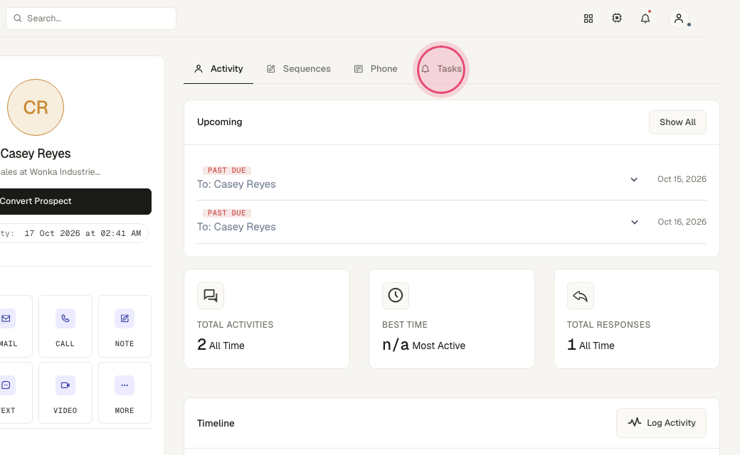 Step 8: Click "Tasks" to add a reminder — tasks show on your calendar and in Message Center on the day they are due.