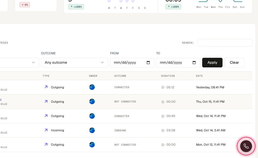Step 2: Click the phone button in the bottom-right to open the dialer.