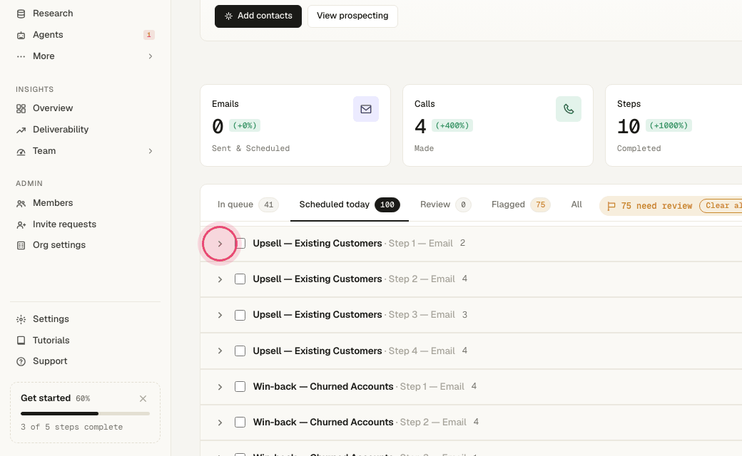 Step 4: Expand a group to see each person, the send time and the status pill.