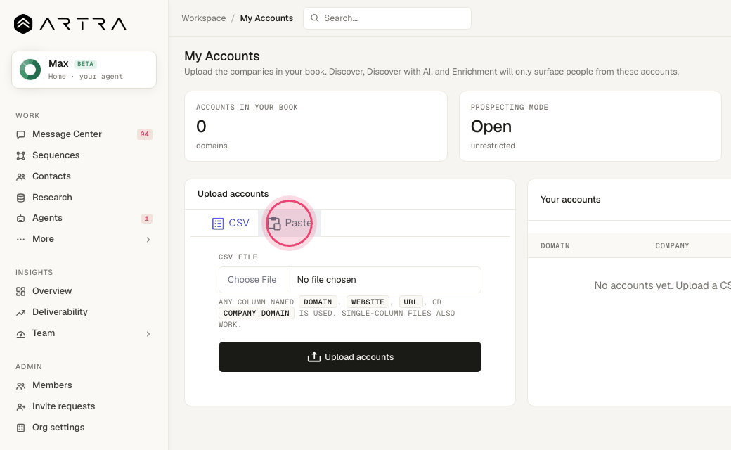 Step 3: Or click "Paste" and drop in a list of domains.