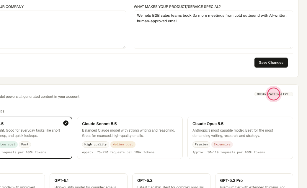 Step 2: Sections tagged "Organization-level" apply to everyone in the org and only admins can change them.