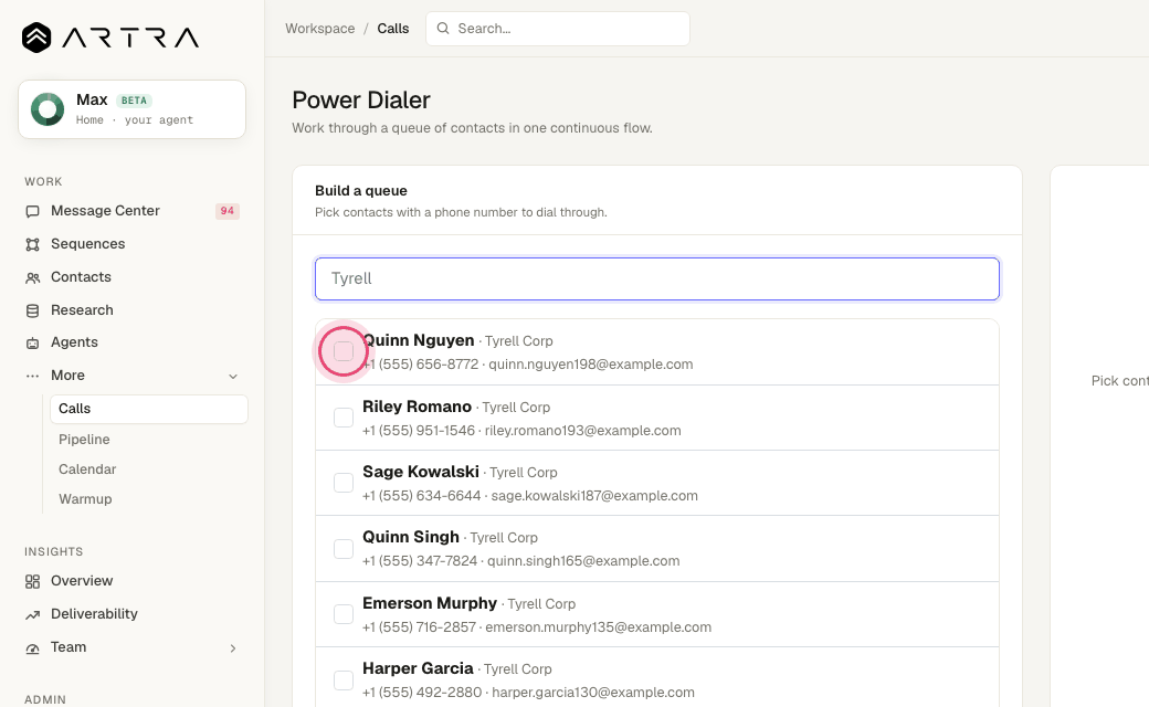 Step 3: Tick each contact to add them to the queue.