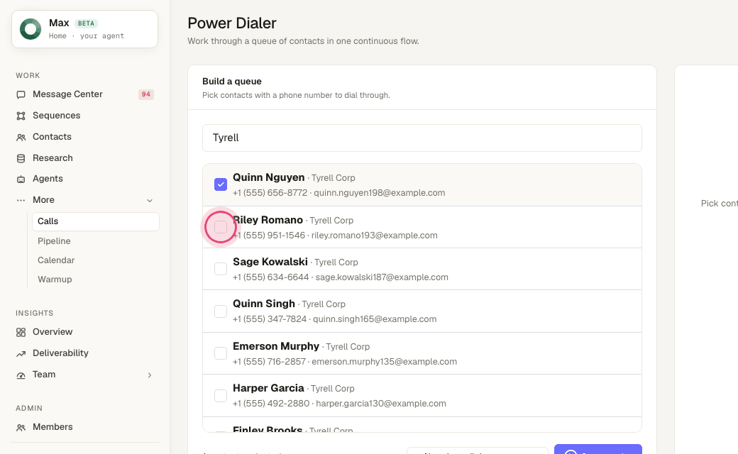 Step 4: Keep adding — the "contacts selected" count updates below the list.