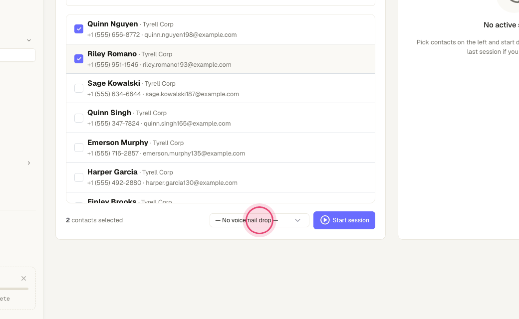 Step 5: Choose a pre-recorded voicemail to drop when nobody answers (optional).