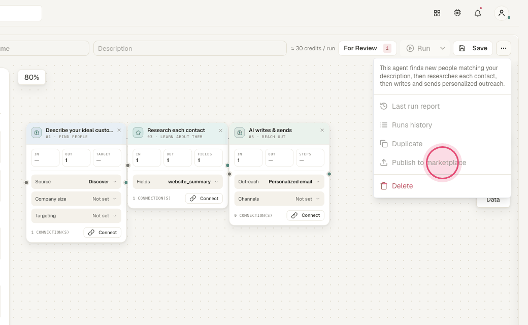 Step 3: Open the "..." menu and click "Publish to marketplace".
