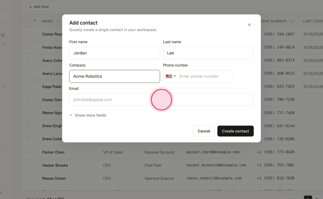 Step 7: Type the email (or a phone number — one of the two is required).