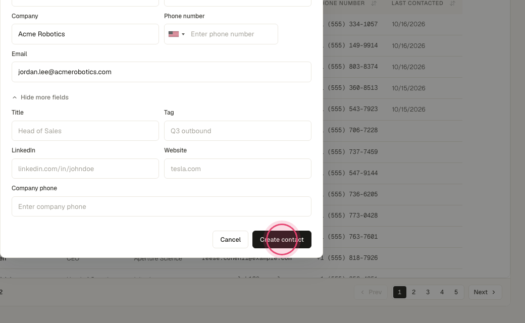Step 9: Click "Create contact".