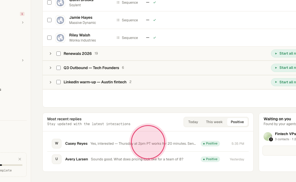 Step 5: Positive replies from the last 14 days. Negative replies and opt-outs are kept out of this list.
