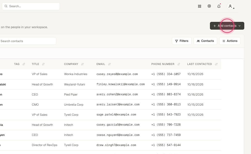 Step 2: In Contacts, click "Add contacts".