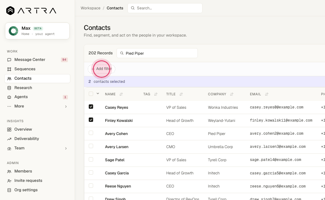 Step 5: Click "Add filter" to narrow the list by a field value.