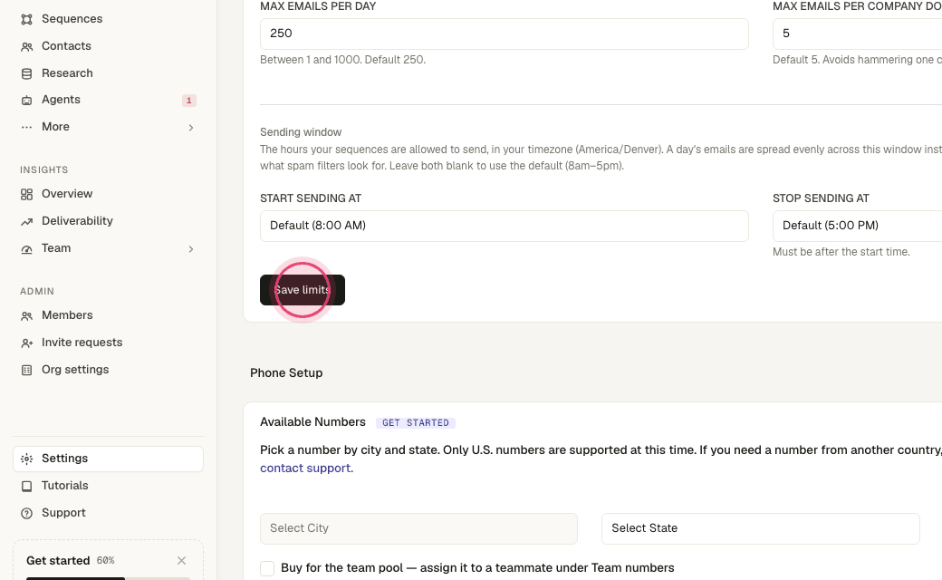 Step 9: Click "Save limits".