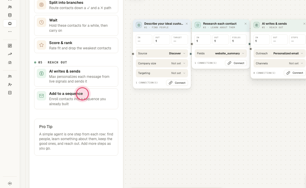 Step 3: Drag "Add to a sequence" onto the canvas after your filter step.