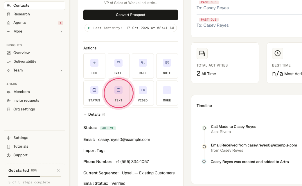 Step 2: Click "Text". It is greyed out until A2P registration is approved.